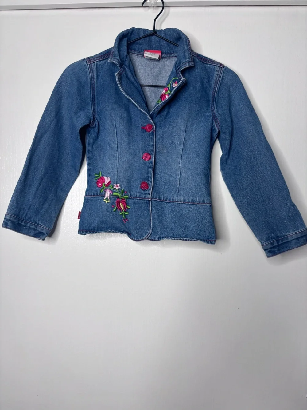 Vintage Y2K Levi's Jeans For Girls Embroidered Floral Denim Blazer Jacket Size 7